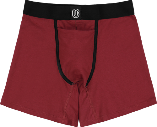 Front view of a crimson red packing boxer