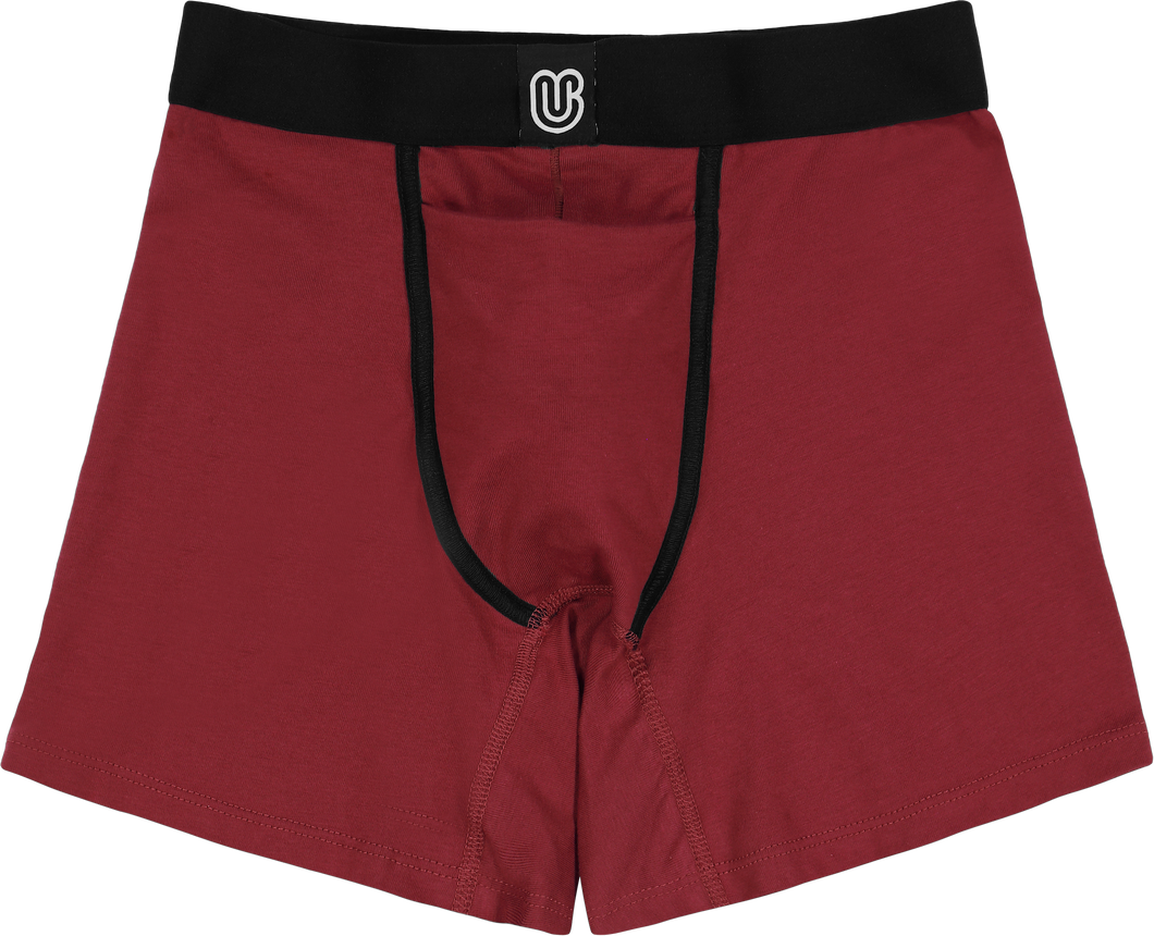 Front view of a crimson red packing boxer
