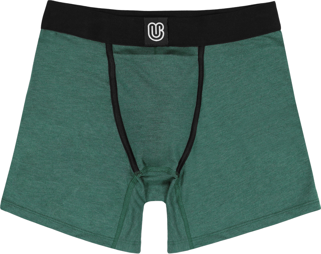 Front view of a hunter green packing boxer