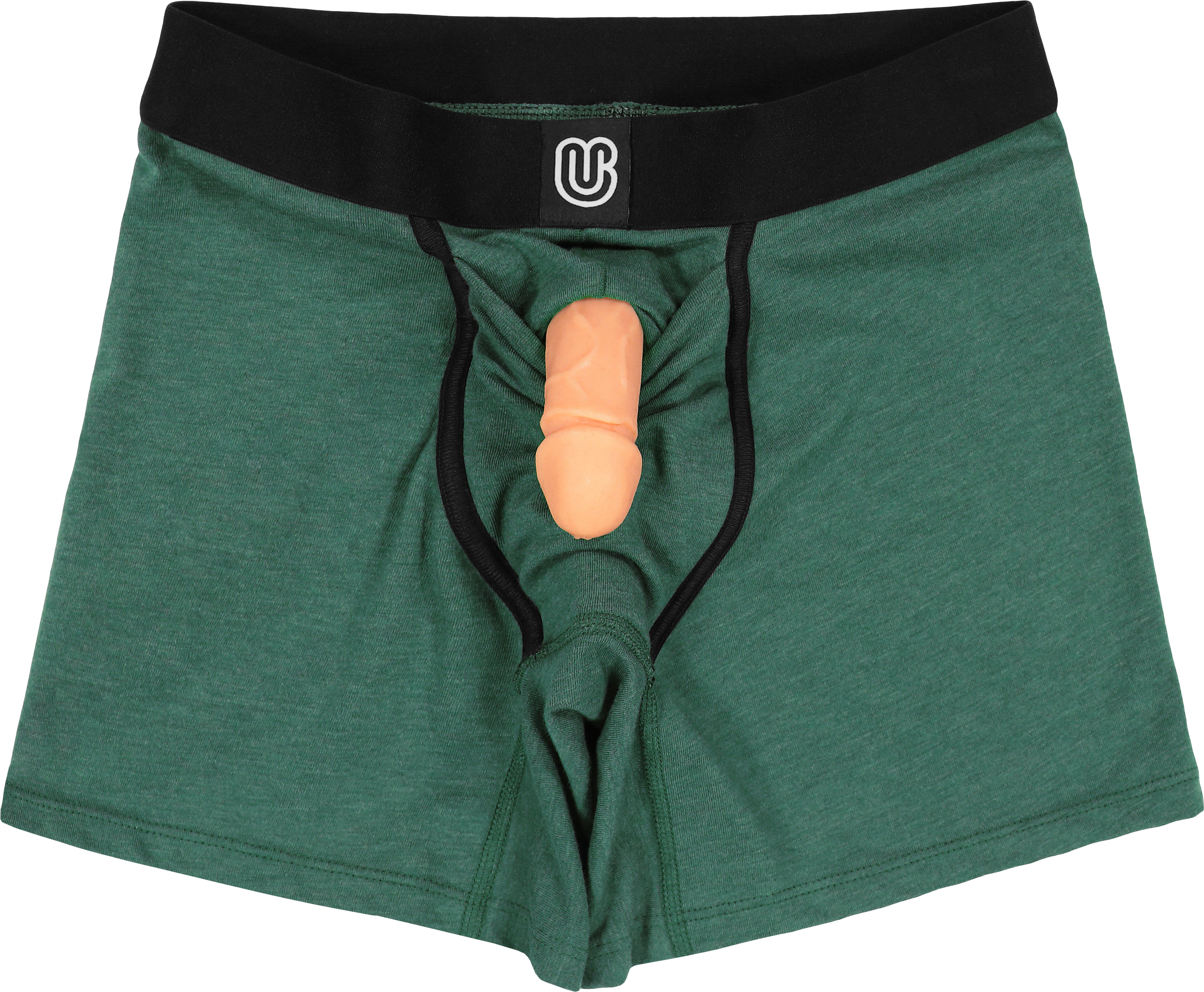 Front view of hunter green packing boxer with packer