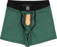 Load image into Gallery viewer, Front view of hunter green packing boxer with packer

