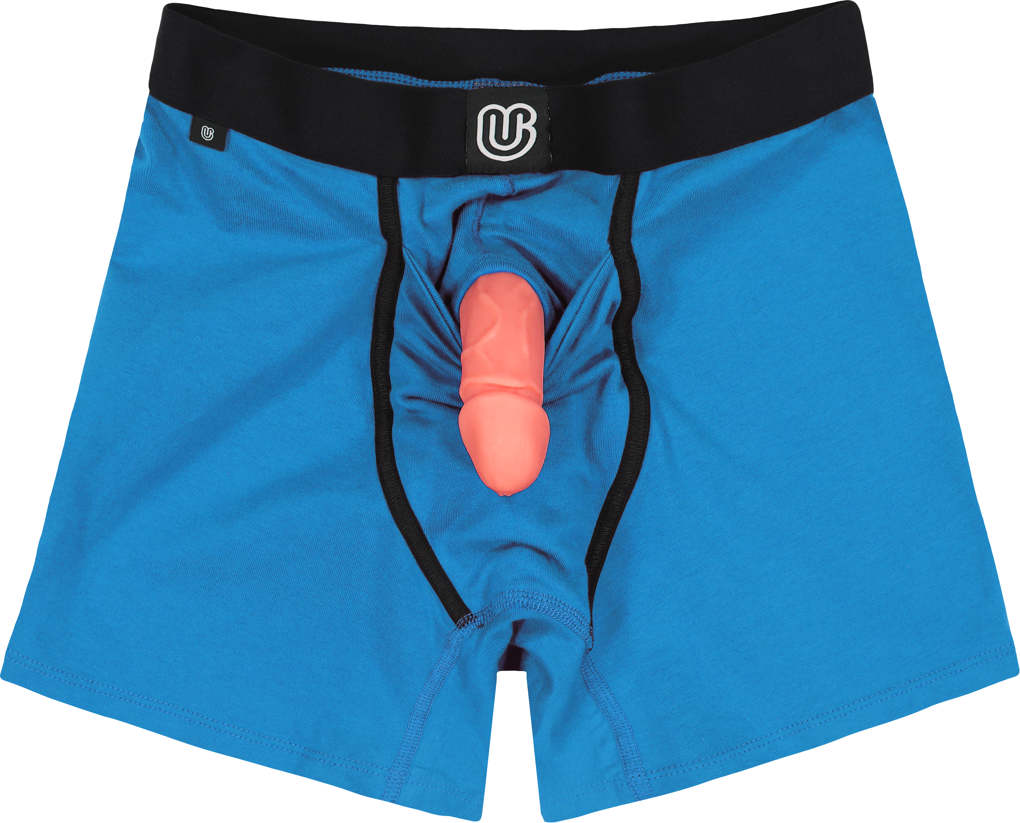 Front view of a blue packing boxer with packer